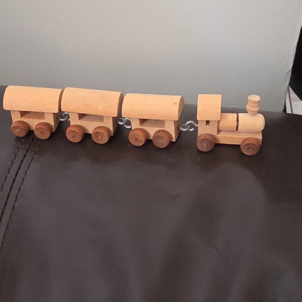 Handcrafted Wooden Toy Train Set. Natural Wood, 4 Piece